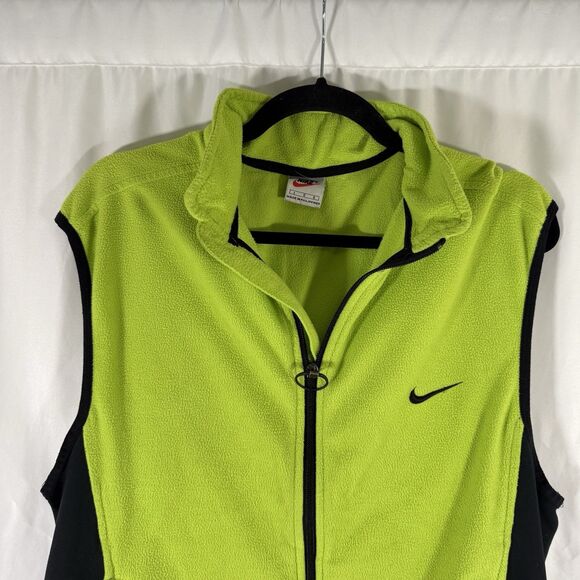 Nike Fleece Vest Women's Large Neon Green Full Zip Therma Fit Zip Pockets - Picture 2 of 13